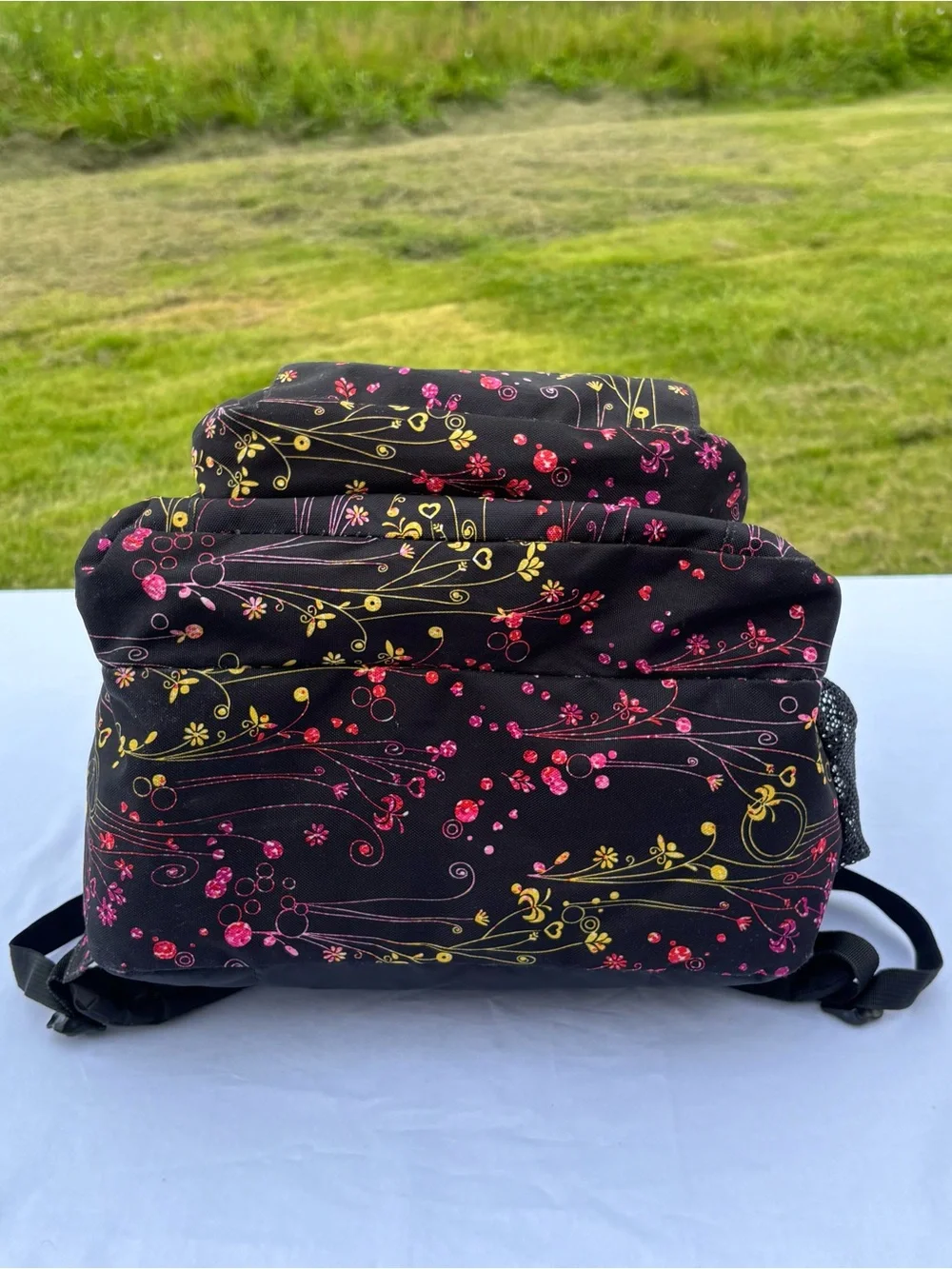 JanSport Big Student Backpack Black Y2K Colorful Floral Whimsical Indie School